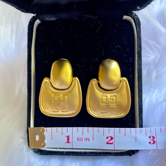 Vintage Givenchy Brushed Gold Door Knocker Clip-on Earrings - Picture 2 of 8